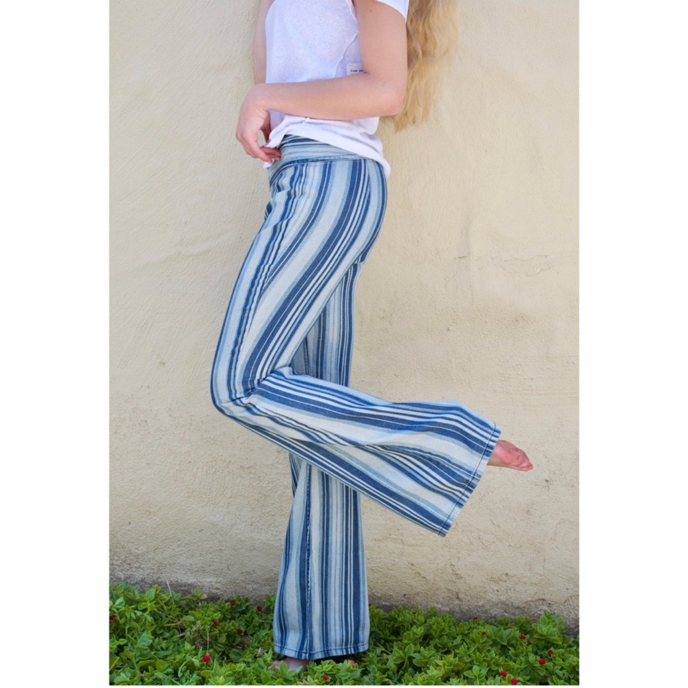 Free People Indigo Haze Stripe Bell Bottom pants